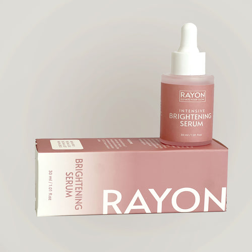 Rayon Intensive Brightening Serum bottle and packaging on a light gray background